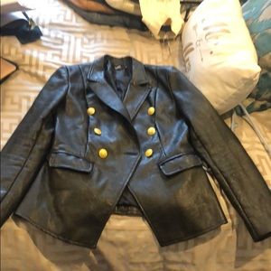Misguided faux leather double breasted blazer